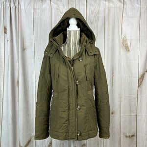 AE Coat Hooded Sherpa Lined Utility Full Zip Warm Jacket Army Green Size Medium